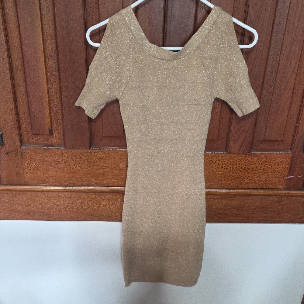 Bebe Shimmering Gold Mini Dress